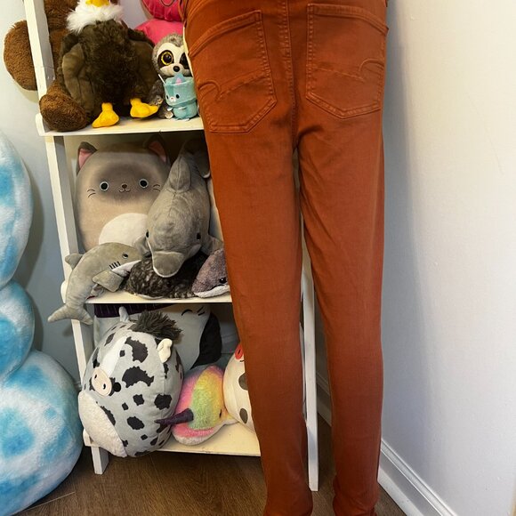 American Eagle Women’s Burnt Orange Button Fly Skinny Pants Size 4 X-Long - Picture 2 of 5